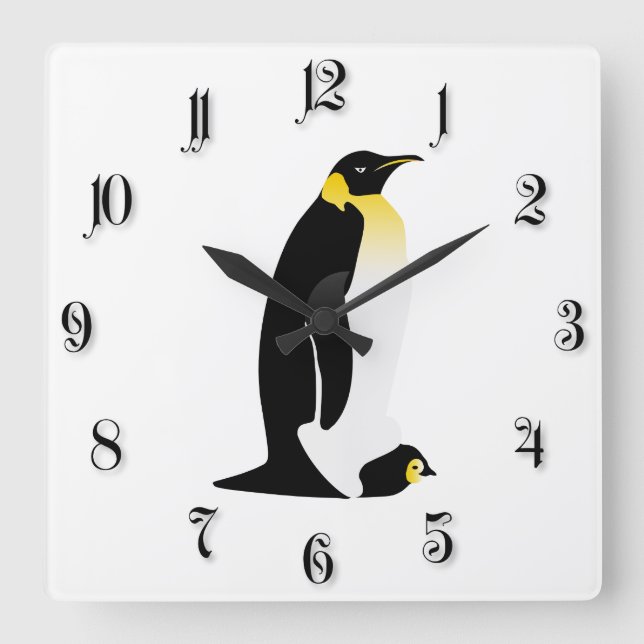 Horloge Carrée Pingouin avec son bébé (Recto)