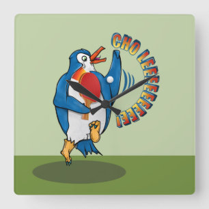 Horloge Carrée Pingouin Playing Tennis table