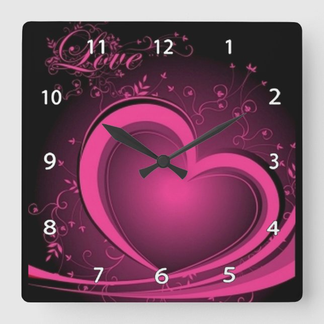 Horloge Carrée Pink Abstract Heart Clock (Recto)