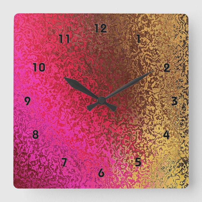Horloge Carrée Pink And Gold Pattern (Recto)