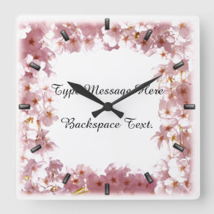 Horloge Carrée Pink Blossom Clock Cherry Blossoms Wall Clocks