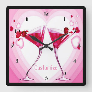 Horloge Carrée Pink Cocktail Wall Clock