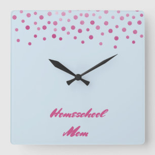 Horloge Carrée Pink Confetti Homeschool Maman