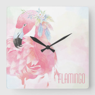 Horloge Carrée Pink Flamingo Wall Clock