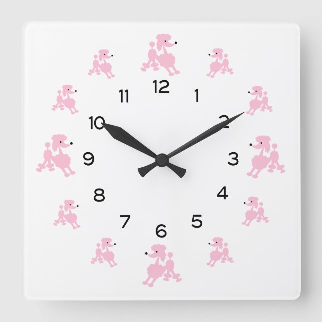 Horloge Carrée Pink French Poodles (Recto)