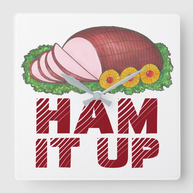 Horloge Carrée Pink HAM IT UP Funny Christmas Holiday Foody (Recto)