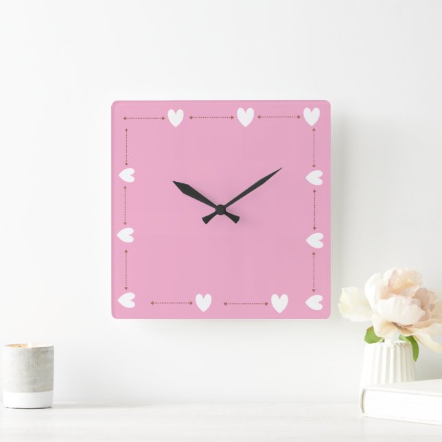Horloge Carrée Pink Heart Wall Clock – Cute Minimal Home Decor (Maison)