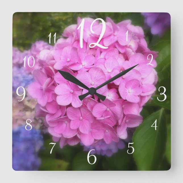 Horloge Carrée Pink Hydrangea Wall Clock (Recto)