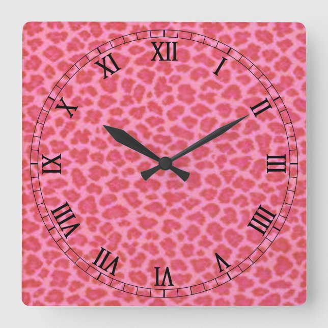 Horloge Carrée Pink Leopard Skin Square Roman Numerals Clock (Recto)