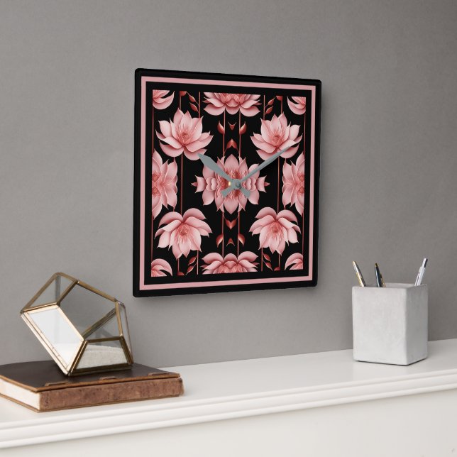 Horloge Carrée Pink Lotus Classic (Bureau)