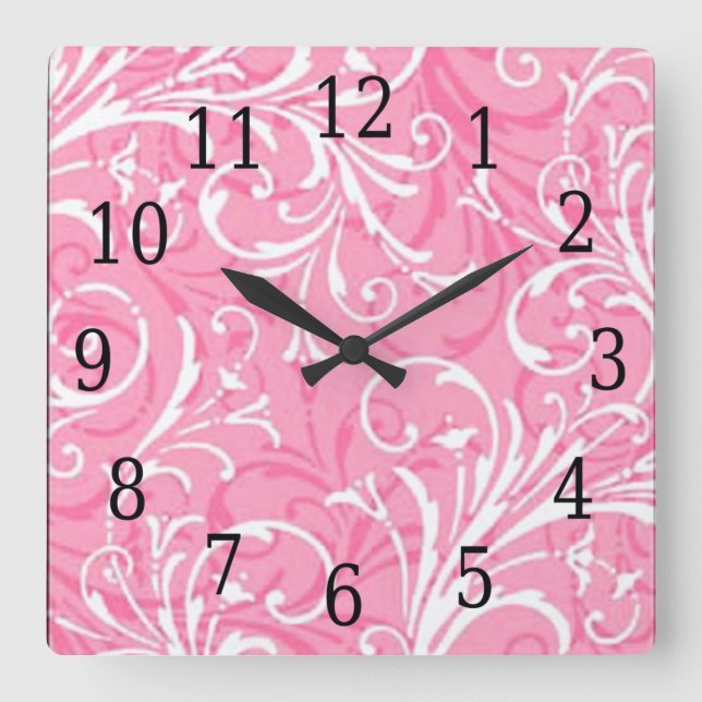 Horloge Carrée Pink Ornamental Square Clock (Recto)