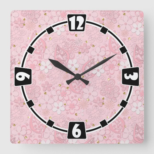 Horloge Carrée Pink paper flowers (Recto)