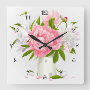 Horloge Carrée Pink peonies Fine Floral