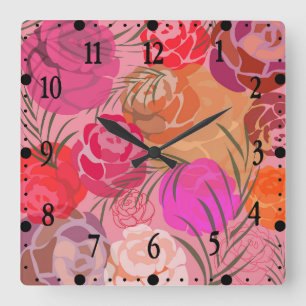 Horloge Carrée Pink plants