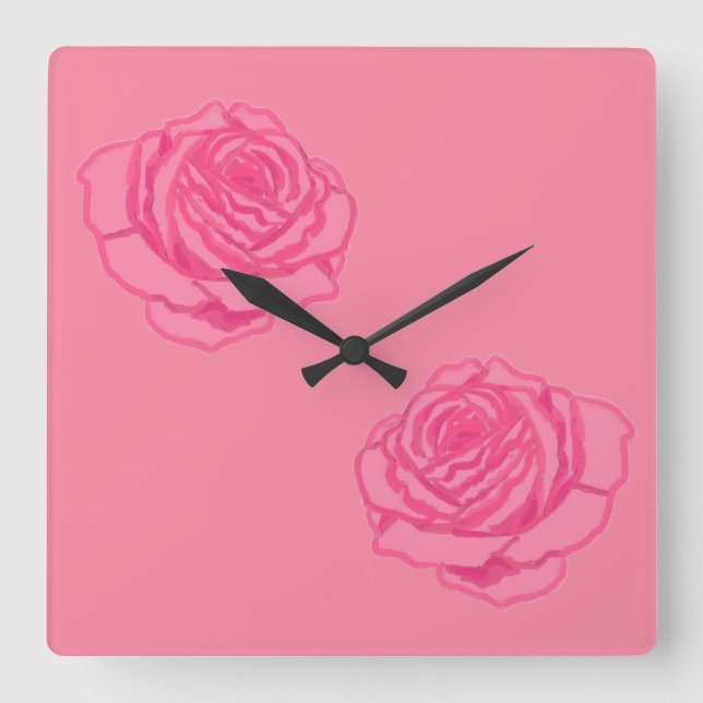 Horloge Carrée Pink roses (Recto)