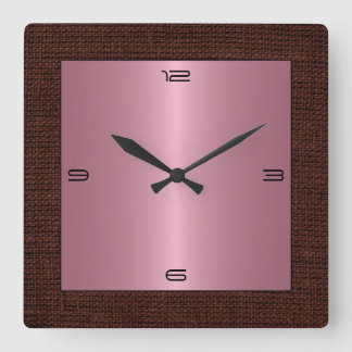 Horloge Carrée Pink Stainless Steel Modern Burlap Border