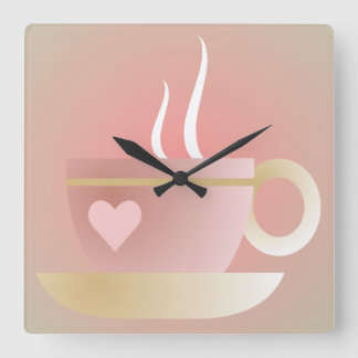 Horloge Carrée Pink Teacup and Heart Wall Clock