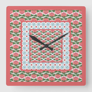 Horloge Carrée Pink Water Lilies Dragonflies Pendentif Mur Horlog