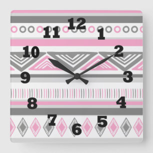 Horloge Carrée Pink White and Gray