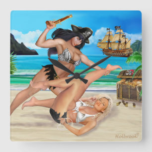HORLOGE CARRÉE PIRATE GIRLS CATFIGHT
