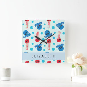 Horloge Carrée Pirate Octopus, Pirate Jellfish, Mer, Votre Nom