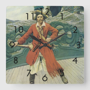 Horloge Carrée Pirates d'autrefois, Capitaine Keitt par Howard Py
