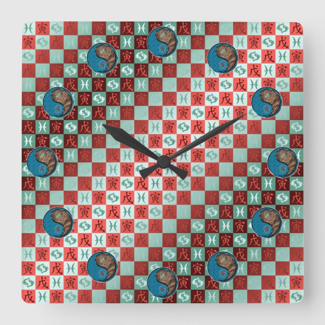 Horloge Carrée Pisces & Earth Tiger (Recto)
