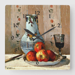 Horloge Carrée Pissarro - Vie morte avec pommes et Pitcher,
