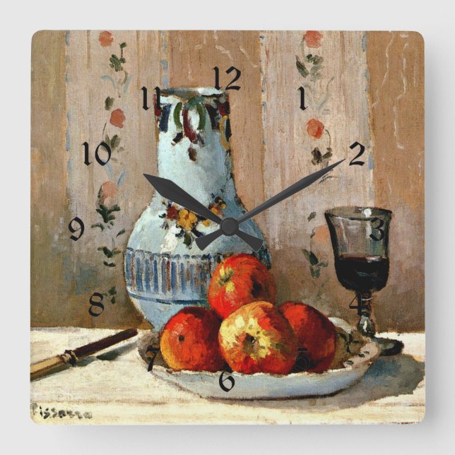 Horloge Carrée Pissarro - Vie morte avec pommes et Pitcher, (Recto)