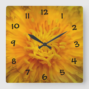 Horloge Carrée Pissenlit jaune