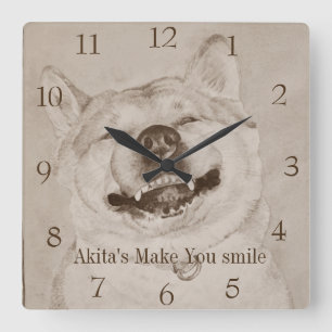 Horloge Carrée piture drôle de chien réaliste de sourire d'art