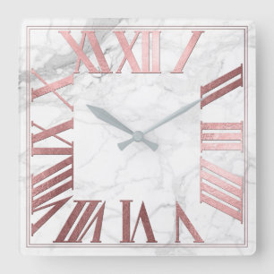 Horloge Carrée PixDezines FAUX ROSE GOLD ROMAN NUMEROS