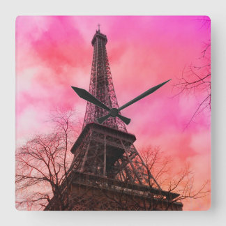 Horloge Carrée PixDezines pink paris/eiffel tower