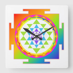 Horloge Carrée PixDezines Sri Yantra/Chakra/Arc-en-ciel