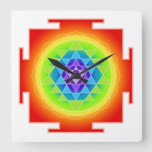 Horloge Carrée PixDezines Style Néon Sri Yantra