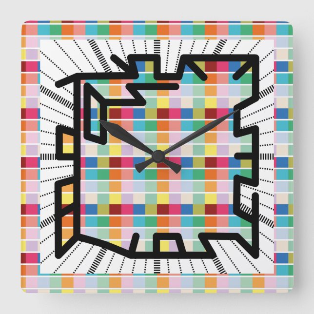 Horloge Carrée PIXELAT chained numbers by masanser (Recto)