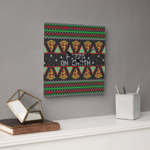Horloge Carrée Pizza Ugly Christmas Sweat
