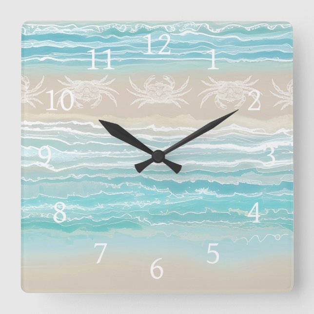 Horloge Carrée Plage Abstraite Ocean Design 292 Crabe (Recto)