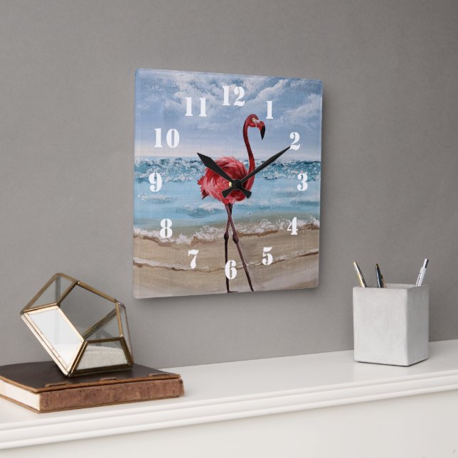 Horloge Carrée Plage aux Flamants (Bureau)