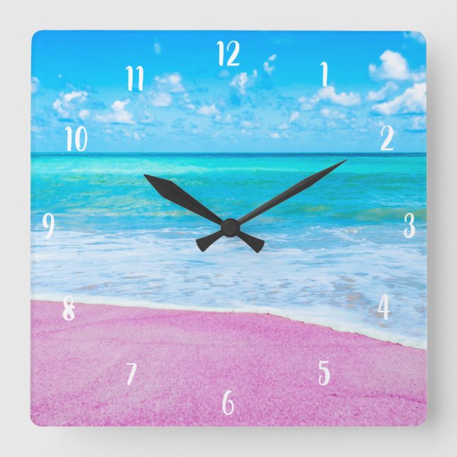 Horloge Carrée Plage De Sable Rose (Recto)