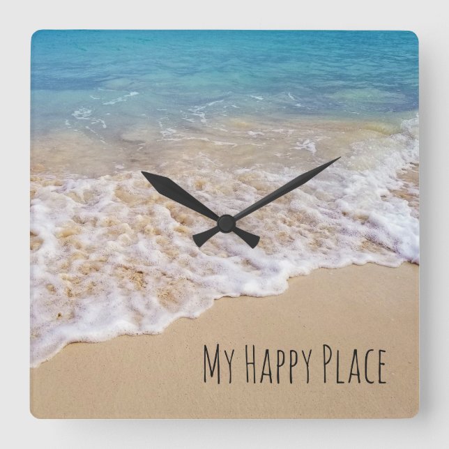 Horloge Carrée Plage d'océan de turquoise avec le surf (Recto)