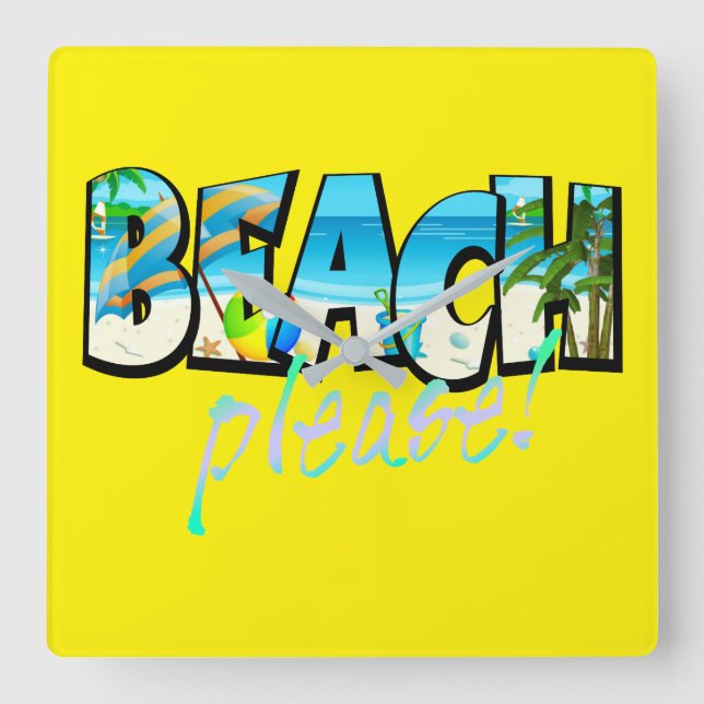 Horloge Carrée Plage Enfants S'Il Vous Plaît ! (Recto)