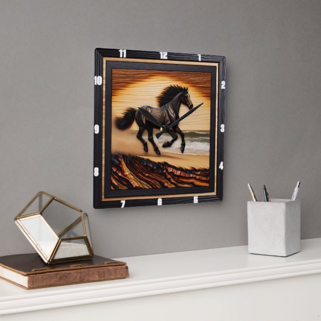 Horloge Carrée Plage Morgan Dash : Burred Charred Art (Bureau)