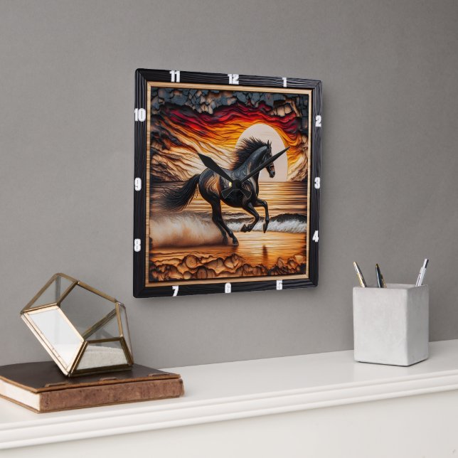 Horloge Carrée Plage Morgan Gallop : Scène en bois rouge (Bureau)