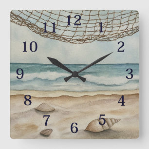 Horloge Carrée Plage Watercolor