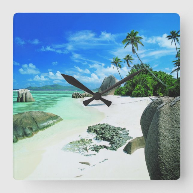 Horloge Carrée Plages tropicales | L'île de La Digue (Recto)