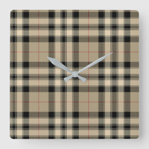 Horloge Carrée Plaid Classique Beige Et Noir