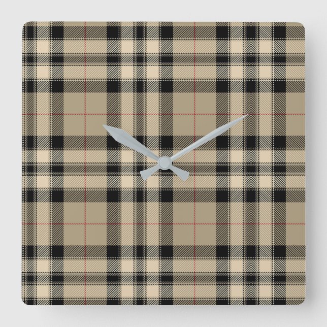 Horloge Carrée Plaid Classique Beige Et Noir (Recto)