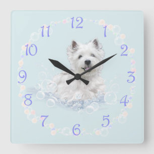 Horloge Carrée Plaisir du bain pour Westie