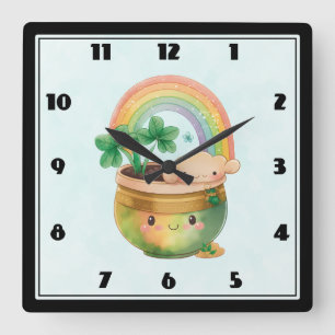 Horloge Carrée Planeur Whimsical avec arc-en-ciel et fermeture